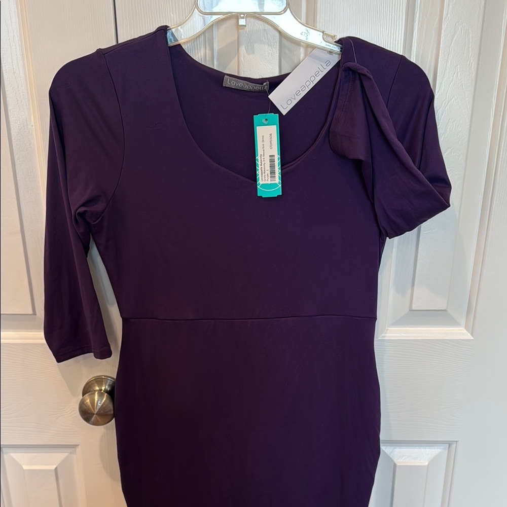 Loveappella Deep Purple 3/4 Sleeve Dress BUTTER-SOFT